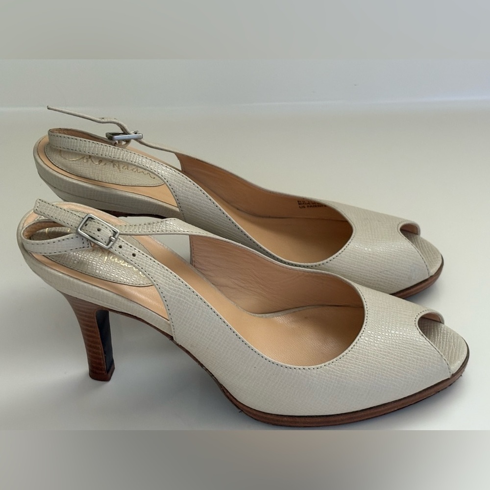 Cole Haan  Nike air Cream Elegant Leather Peep Toe Heel Slingback Sz 8.5/3” Heel